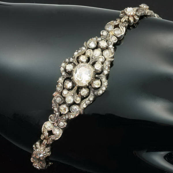 Victorian style rose cut diamond bracelet set in silver backed with gold